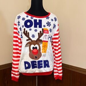 Wound Up “OH DEER” Christmas Sweatshirt • NWT • Size M (7–9) • Holiday Fleece